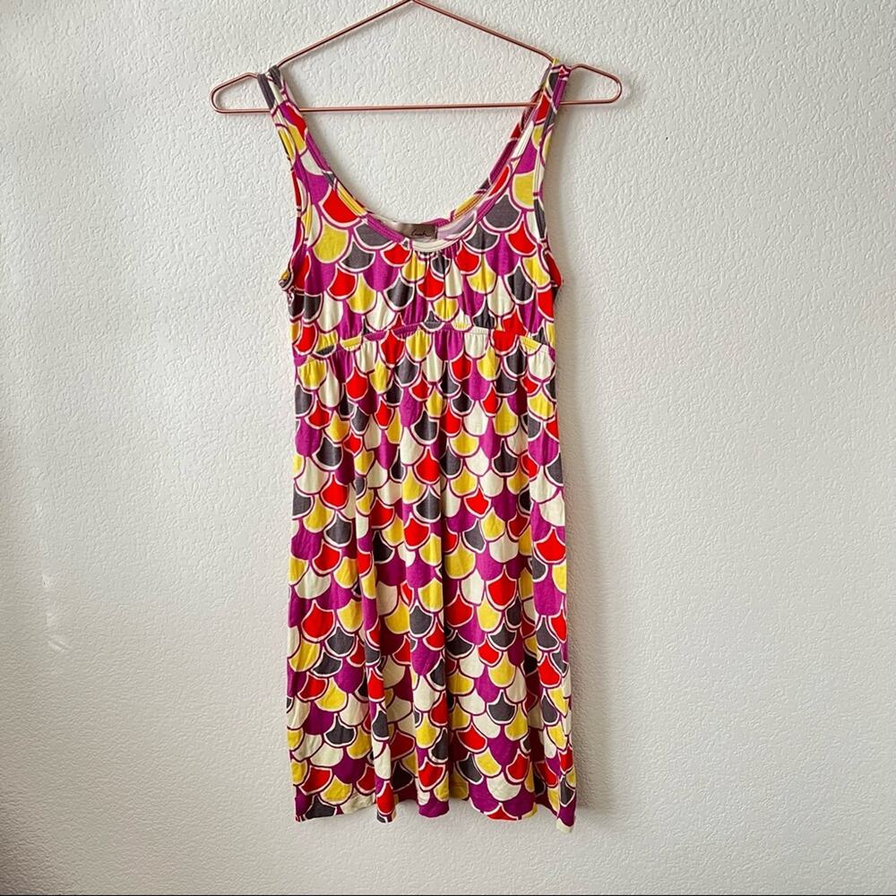 Lush multicolor fish scale print sleeveless tank sun dress red pink yellow gray